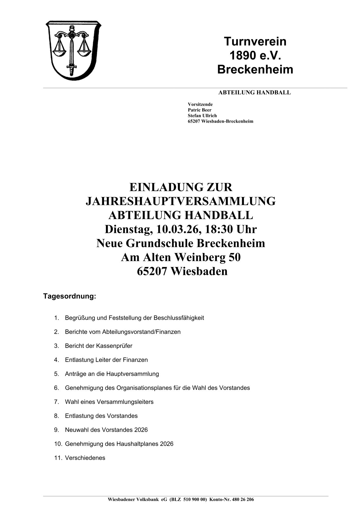 Du betrachtest gerade Einladung zur Jahreshauptversammlung – Abteilung Handball – TV 1890 Breckenheim e. V.